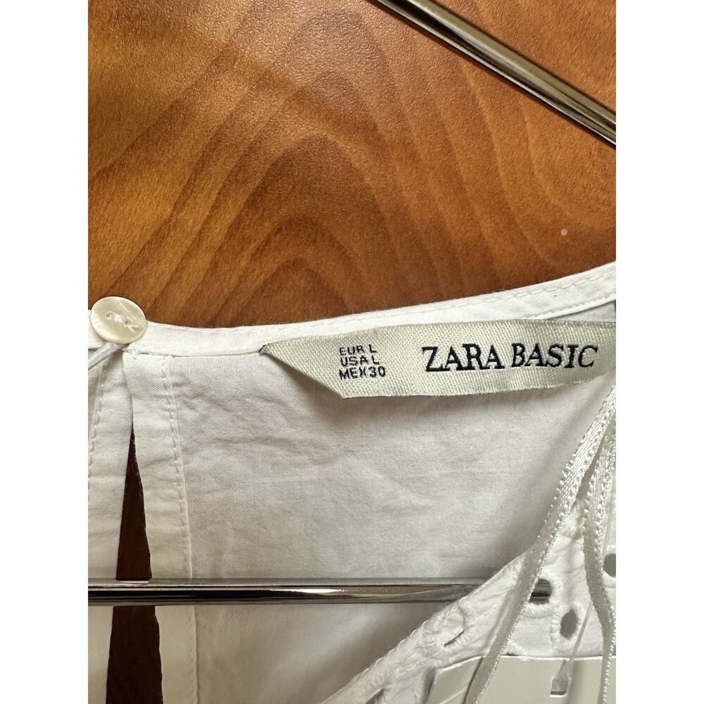 ZARA White Eyelet Babydoll Concert Festival Boho Ruffle Pom Mini Dress SZ L NWT - Picture 5 of 10